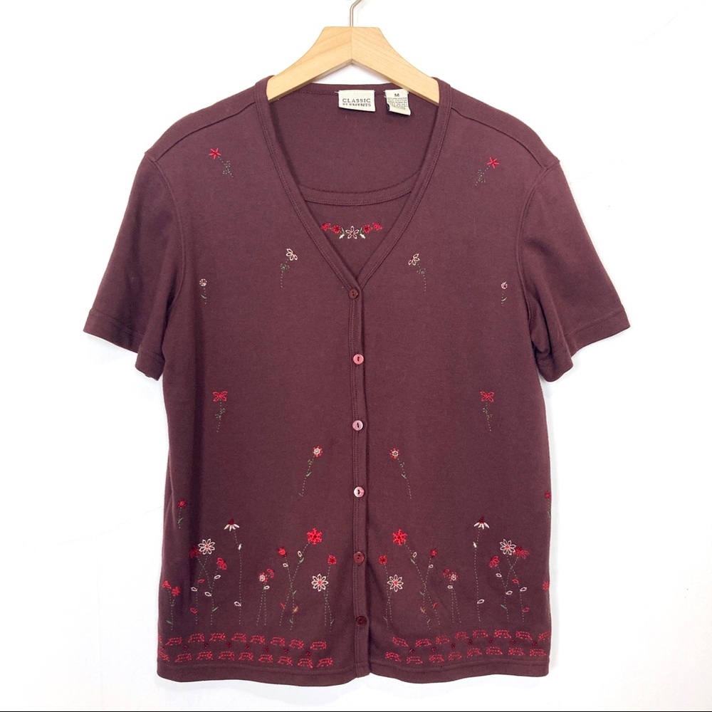 Vintage brown t-shirt cardigan cottagecore brown short sleeve costal grandma